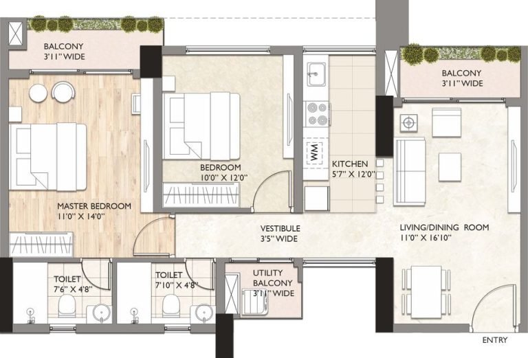 1 BHK Floor Plan