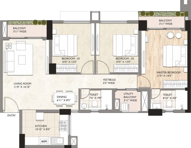 2 BHK Floor Plan